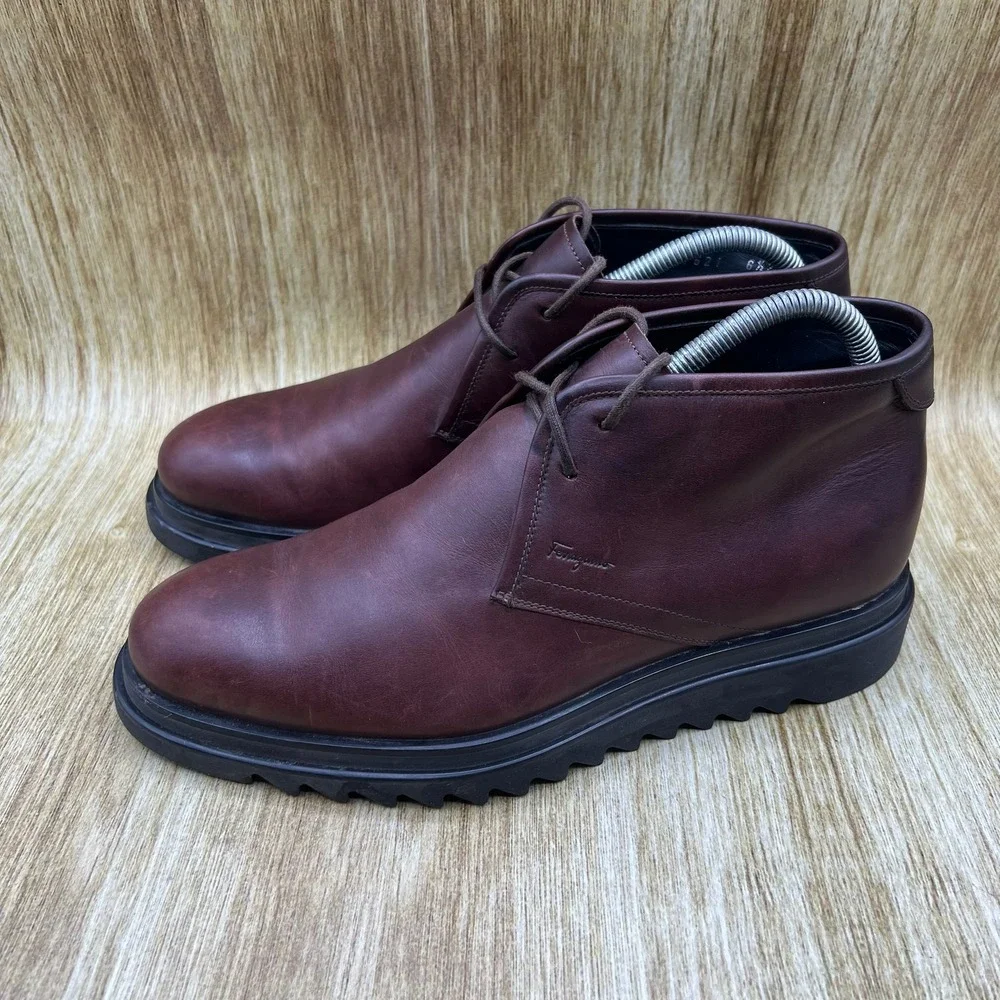 Salvatore Ferragamo Charlie Chukka Boots Men's 6.5 EE Brown Leather Gancini